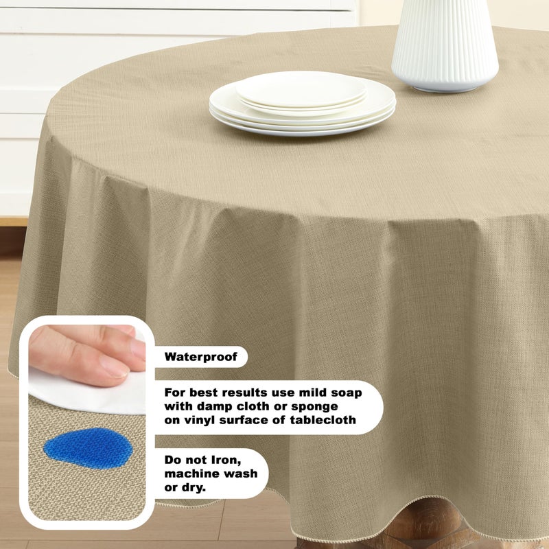 Lintex Cafe Hotel Linen Look Vinyl Flannel Backed Tablecloth, Heavyweight 4 Gauge, 70 Inch Round, Sand Indoor Outdoor Waterproof Wipe Clean Table Cover - Image 3